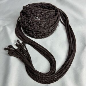 Brown Canvas Braided Macrame Tie Belt Fringe Boho 34”